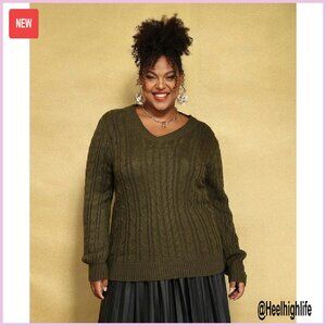 Plus Size V-Neck Pullover Sweater, 100% Acrylic, Loose Fit Winter Knit